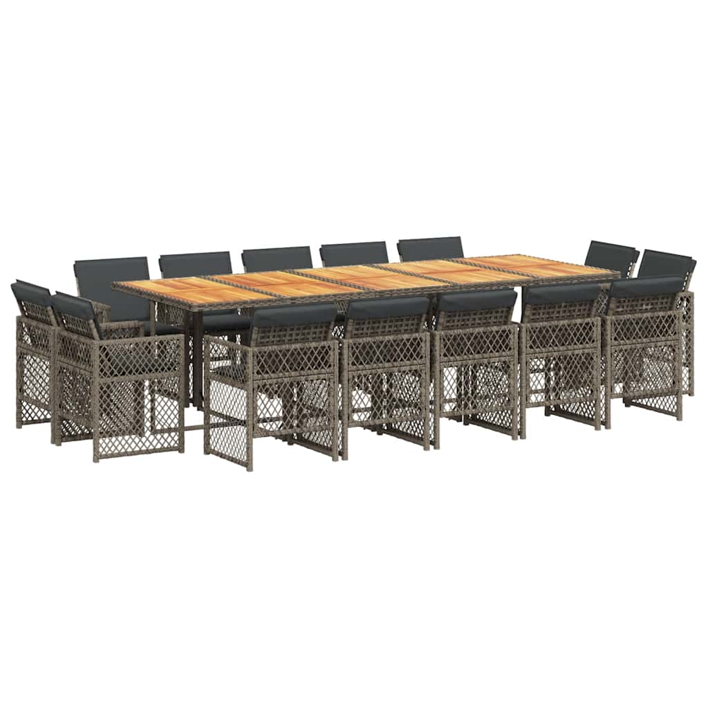 15-tlg. Garten-Essgruppe mit Kissen Grau Poly Rattan