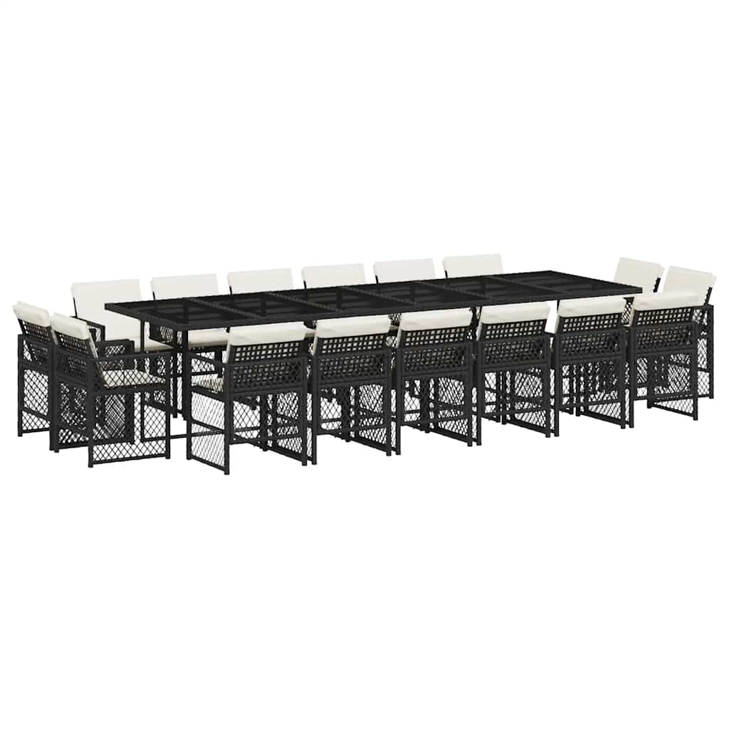 17-tlg. Garten-Essgruppe mit Kissen Schwarz Poly Rattan