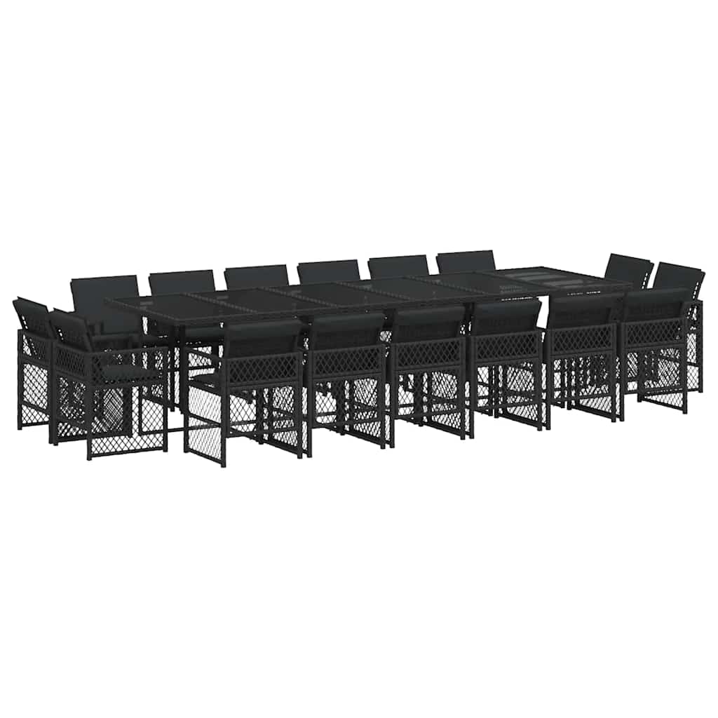 17-tlg. Garten-Essgruppe mit Kissen Schwarz Poly Rattan