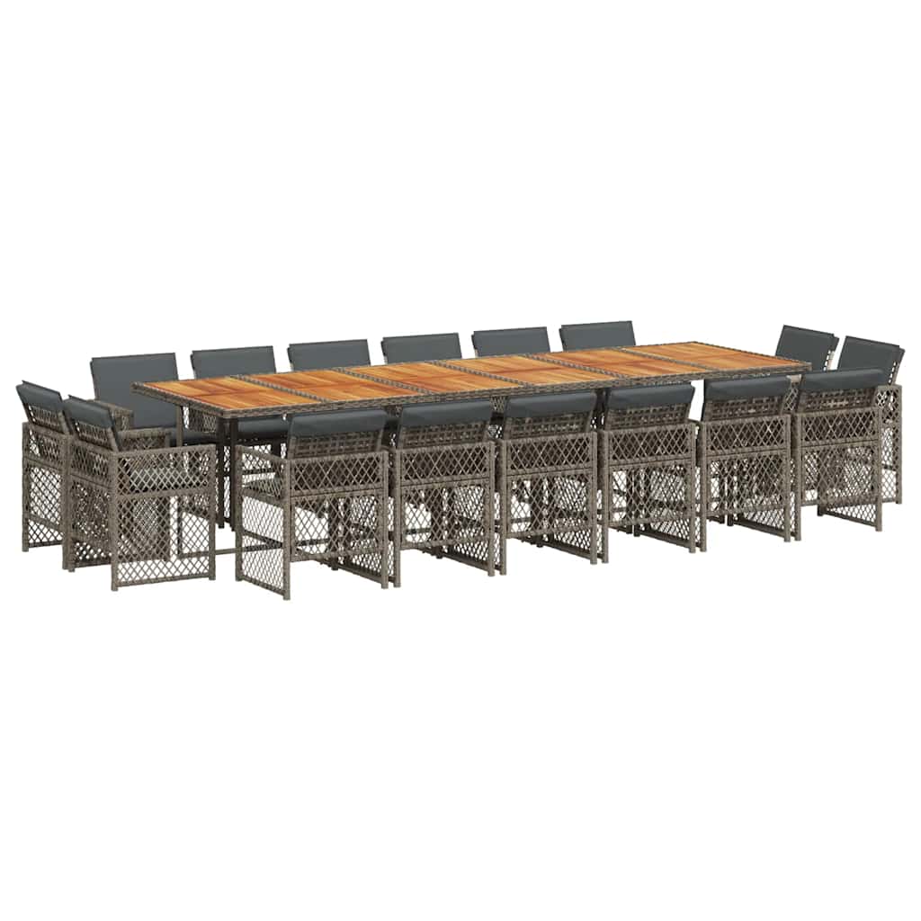 17-tlg. Garten-Essgruppe mit Kissen Grau Poly Rattan