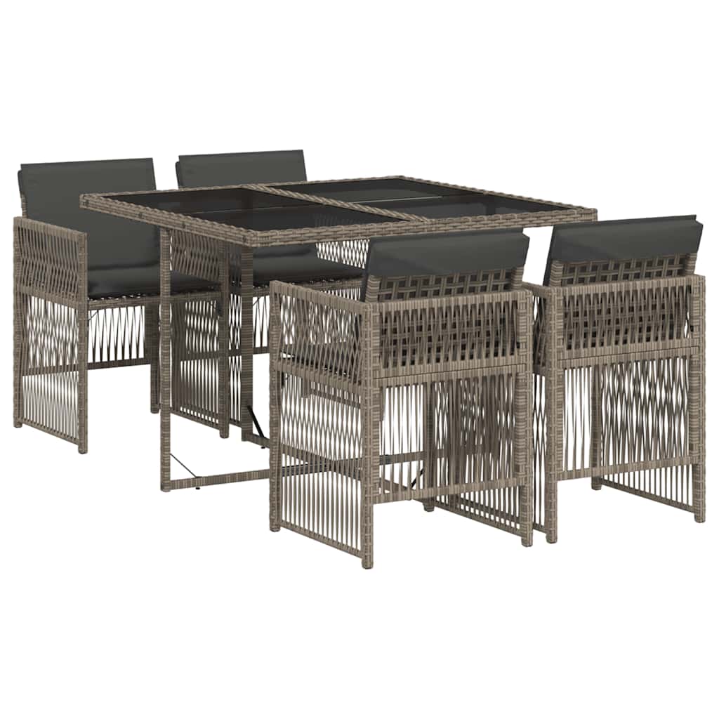 5-tlg. Garten-Essgruppe mit Kissen Grau Poly Rattan