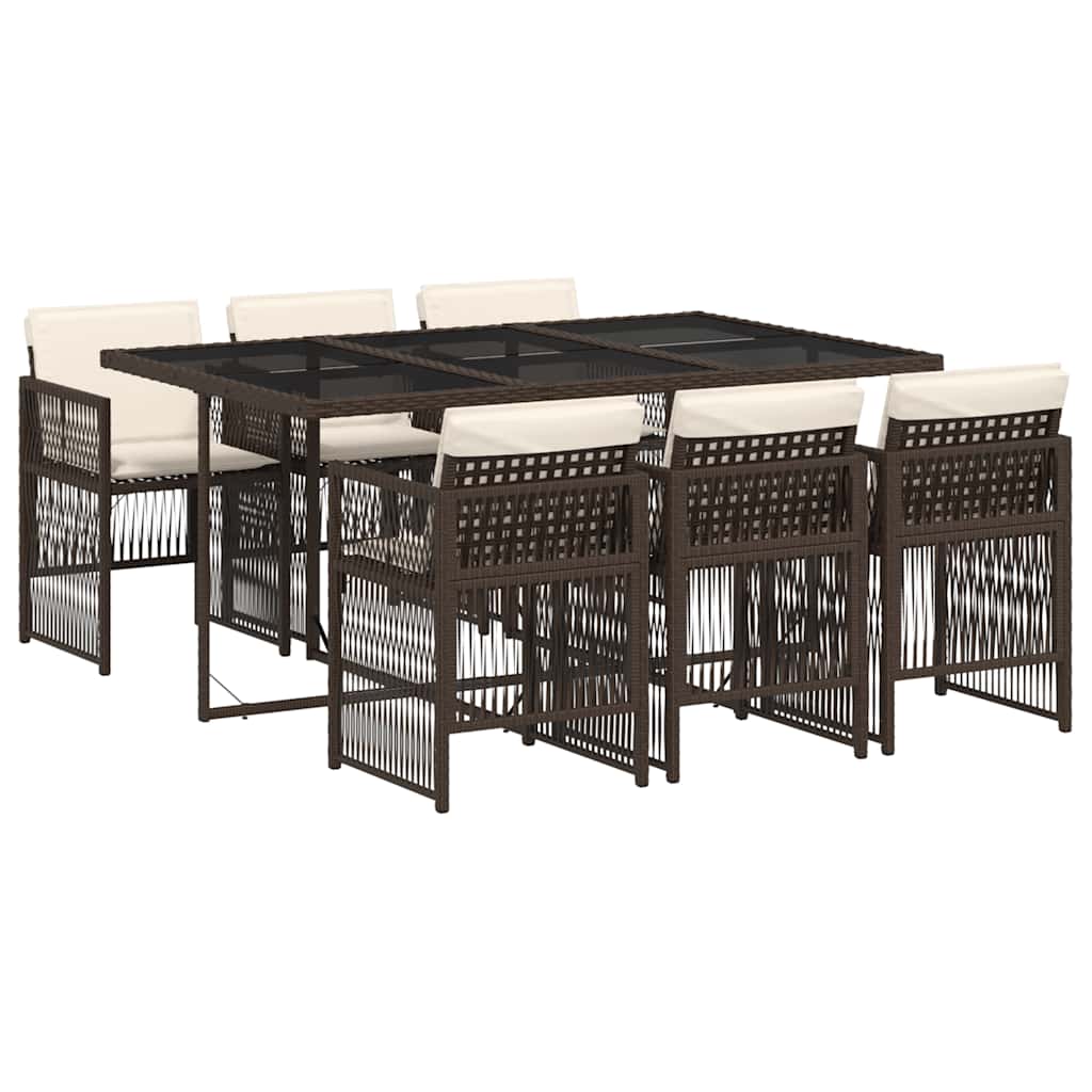 7-tlg. Garten-Essgruppe mit Kissen Braun Poly Rattan