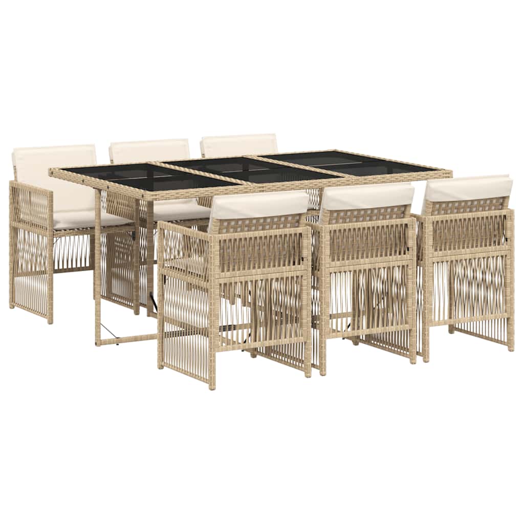 7-tlg. Garten-Essgruppe mit Kissen Beige Poly Rattan
