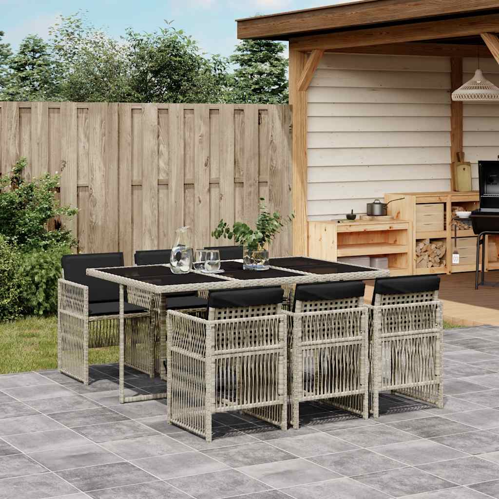 7-tlg. Garten-Essgruppe mit Kissen Hellgrau Poly Rattan