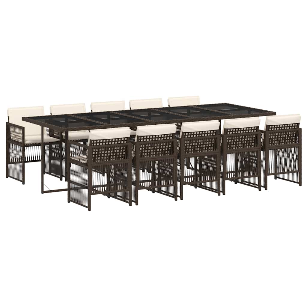 11-tlg. Garten-Essgruppe mit Kissen Braun Poly Rattan