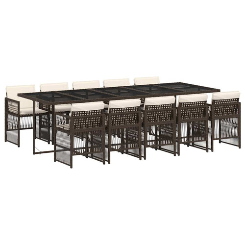 11-tlg. Garten-Essgruppe mit Kissen Braun Poly Rattan