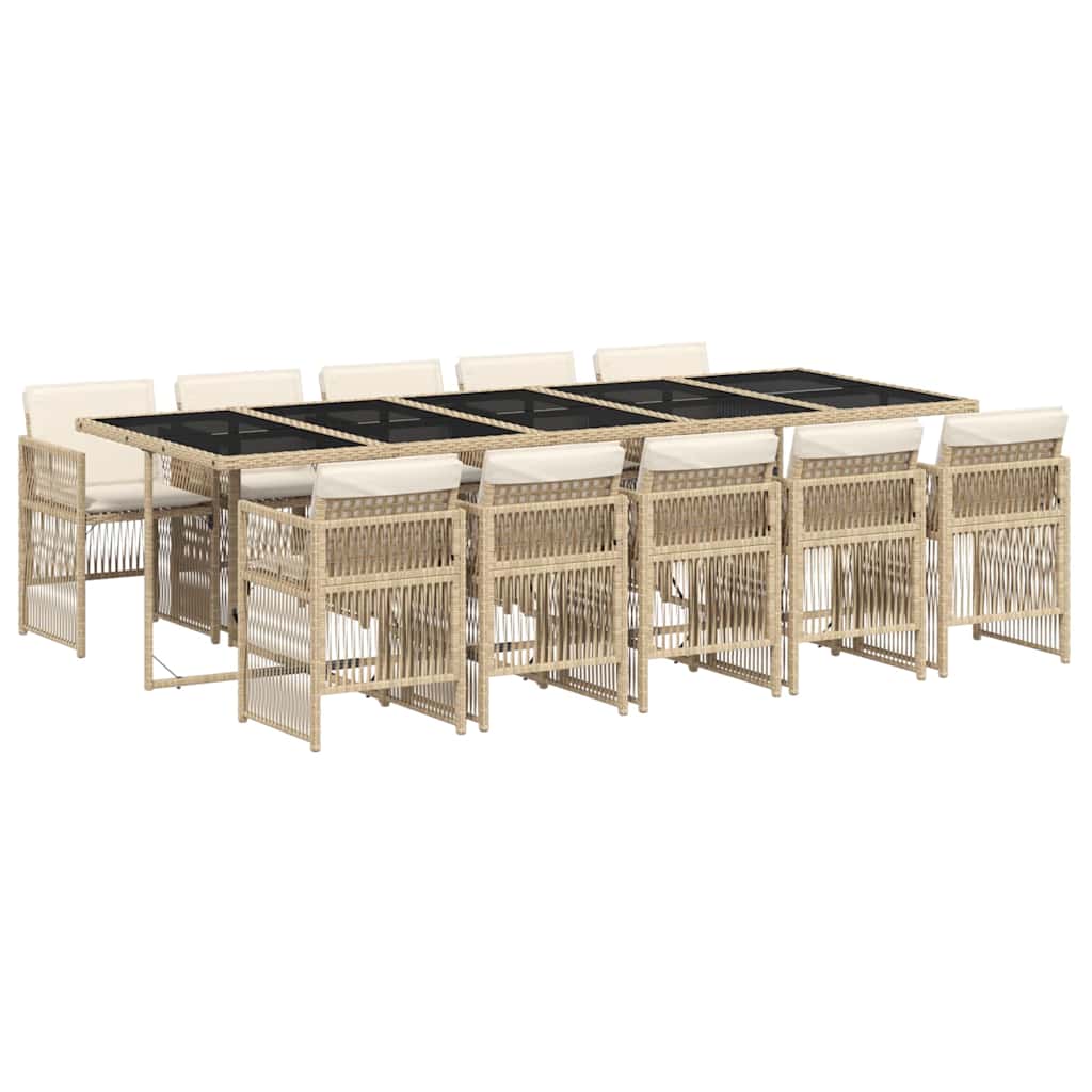 11-tlg. Garten-Essgruppe mit Kissen Beige Poly Rattan