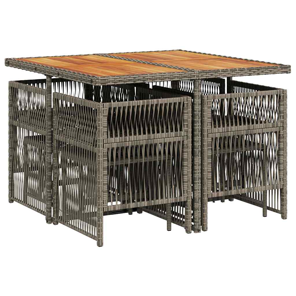 9-tlg. Garten-Essgruppe mit Kissen Grau Poly Rattan