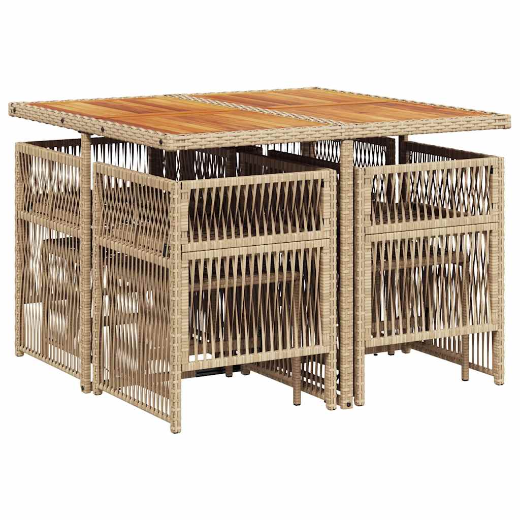 9-tlg. Garten-Essgruppe mit Kissen Beige Poly Rattan