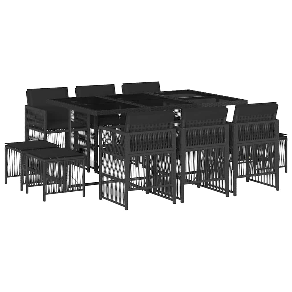 11-tlg. Garten-Essgruppe mit Kissen Schwarz Poly Rattan