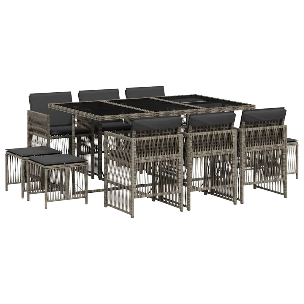 11-tlg. Garten-Essgruppe mit Kissen Grau Poly Rattan