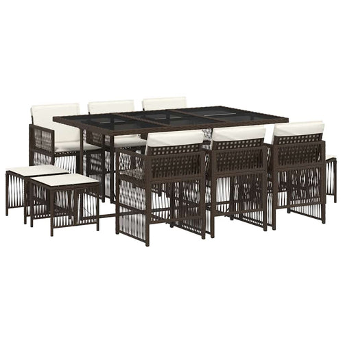 11-tlg. Garten-Essgruppe mit Kissen Braun Poly Rattan