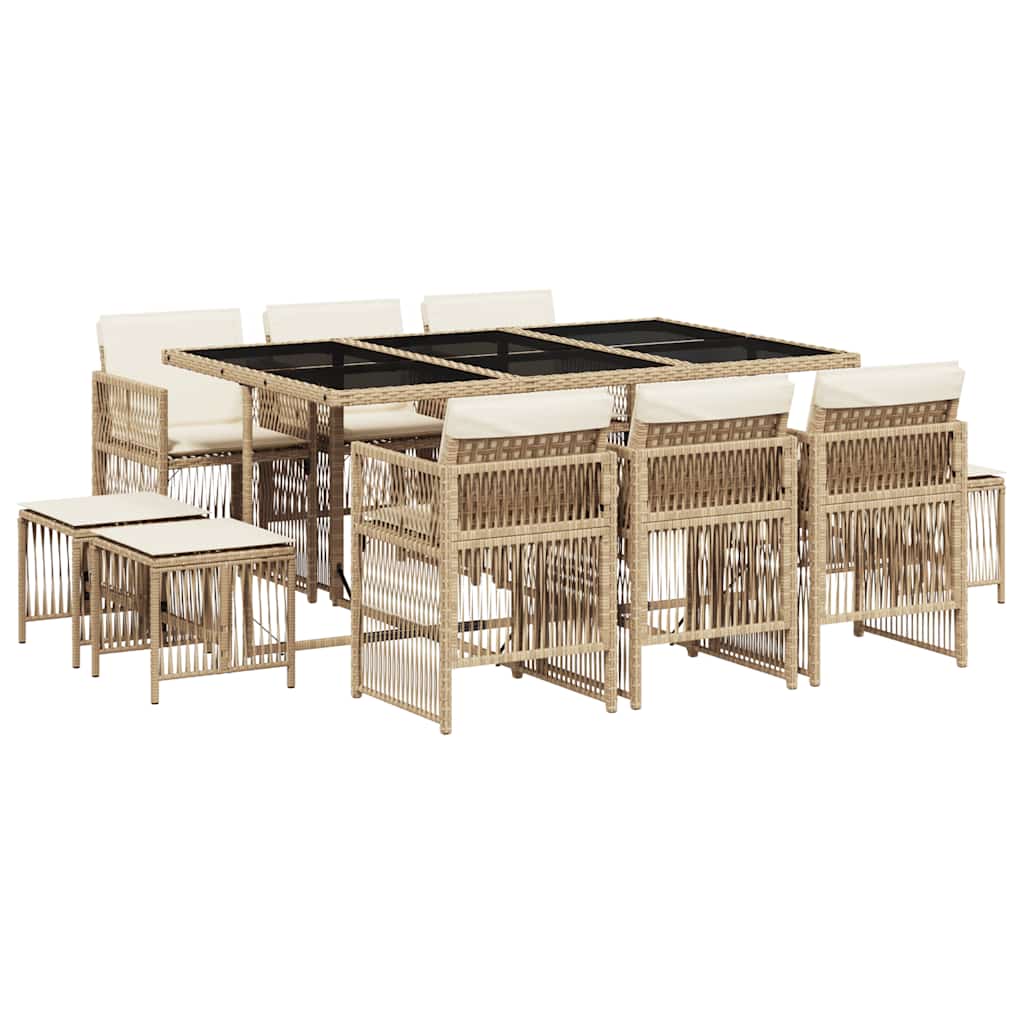 11-tlg. Garten-Essgruppe mit Kissen Beige Poly Rattan
