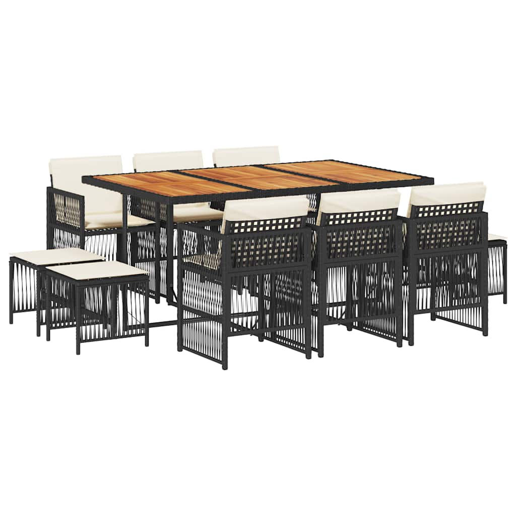 11-tlg. Garten-Essgruppe mit Kissen Schwarz Poly Rattan