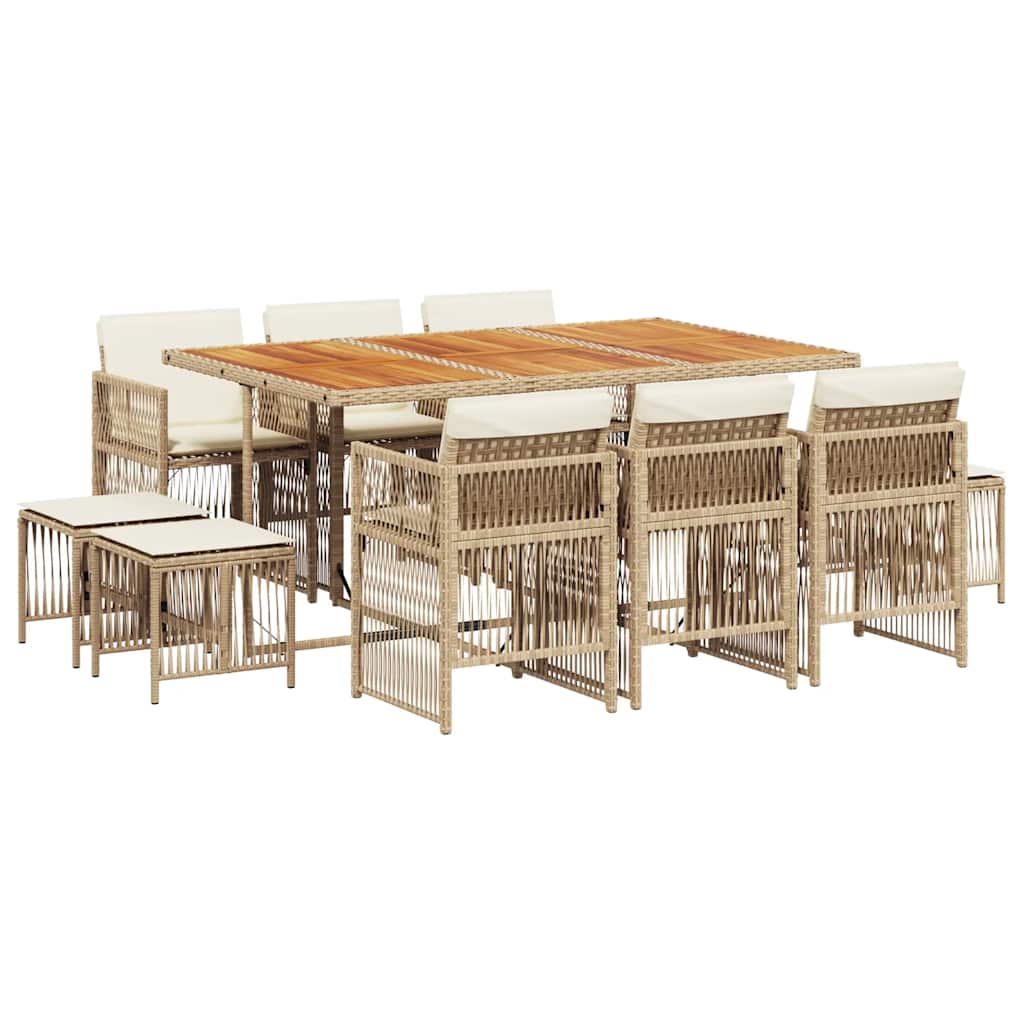 11-tlg. Garten-Essgruppe mit Kissen Beige Poly Rattan