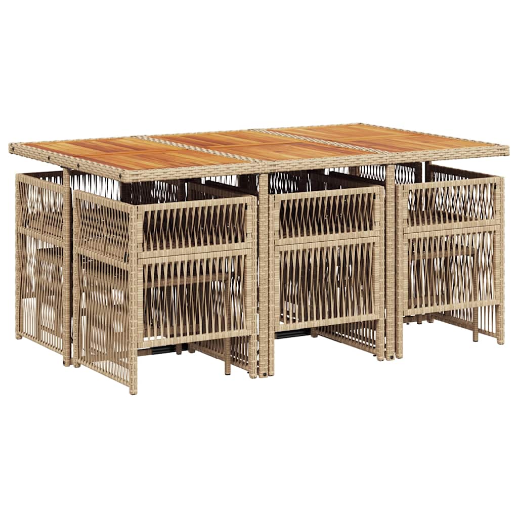 11-tlg. Garten-Essgruppe mit Kissen Beige Poly Rattan