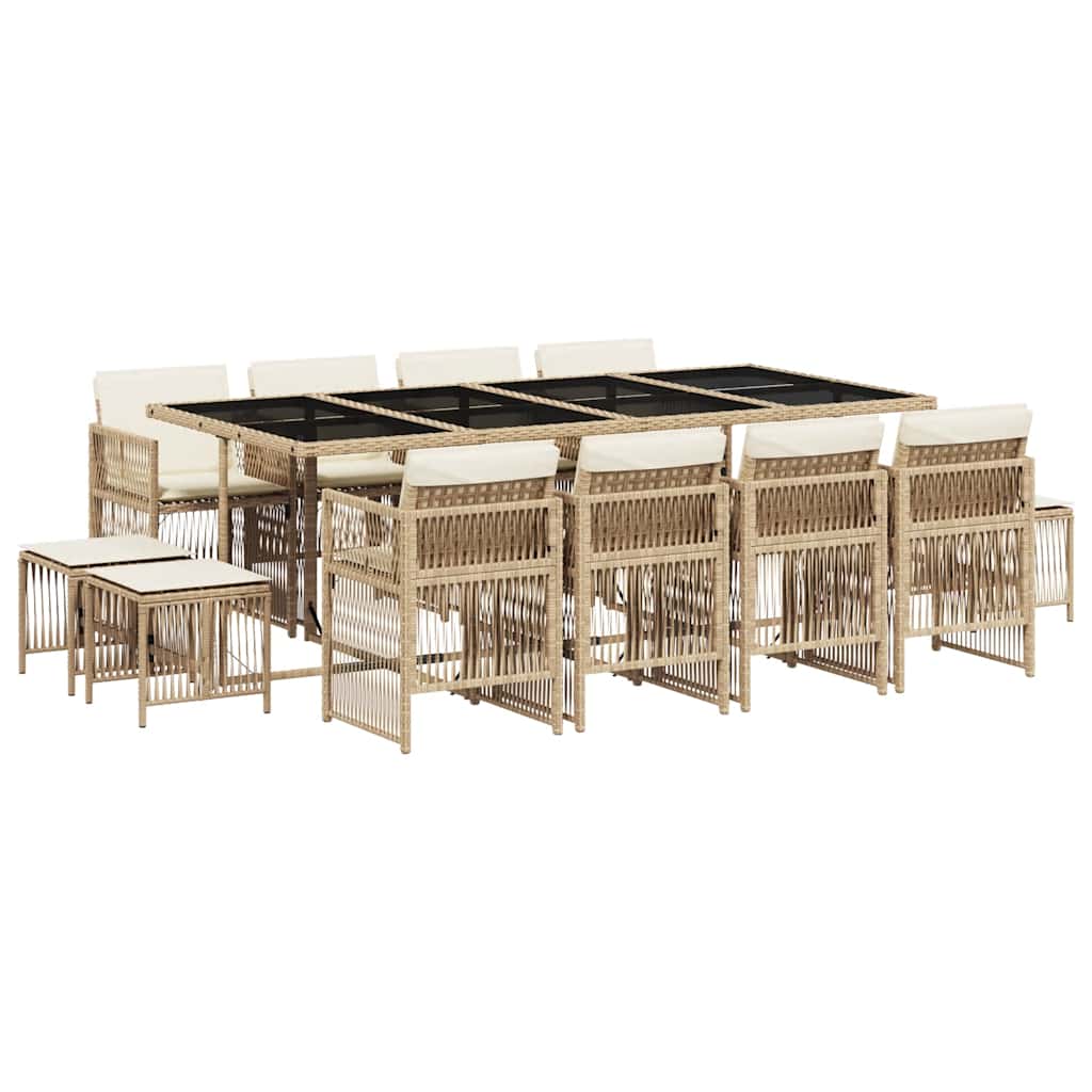 13-tlg. Garten-Essgruppe mit Kissen Beige Poly Rattan