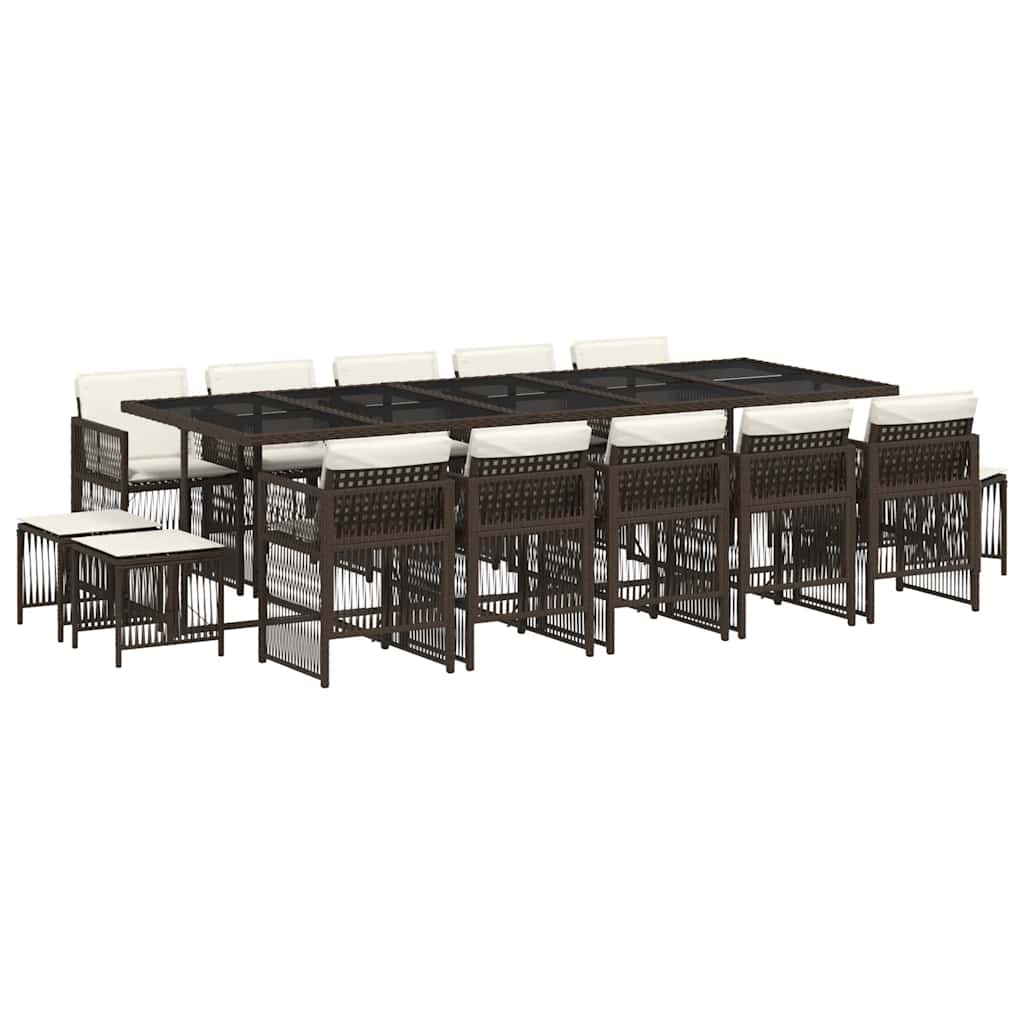 15-tlg. Garten-Essgruppe mit Kissen Braun Poly Rattan