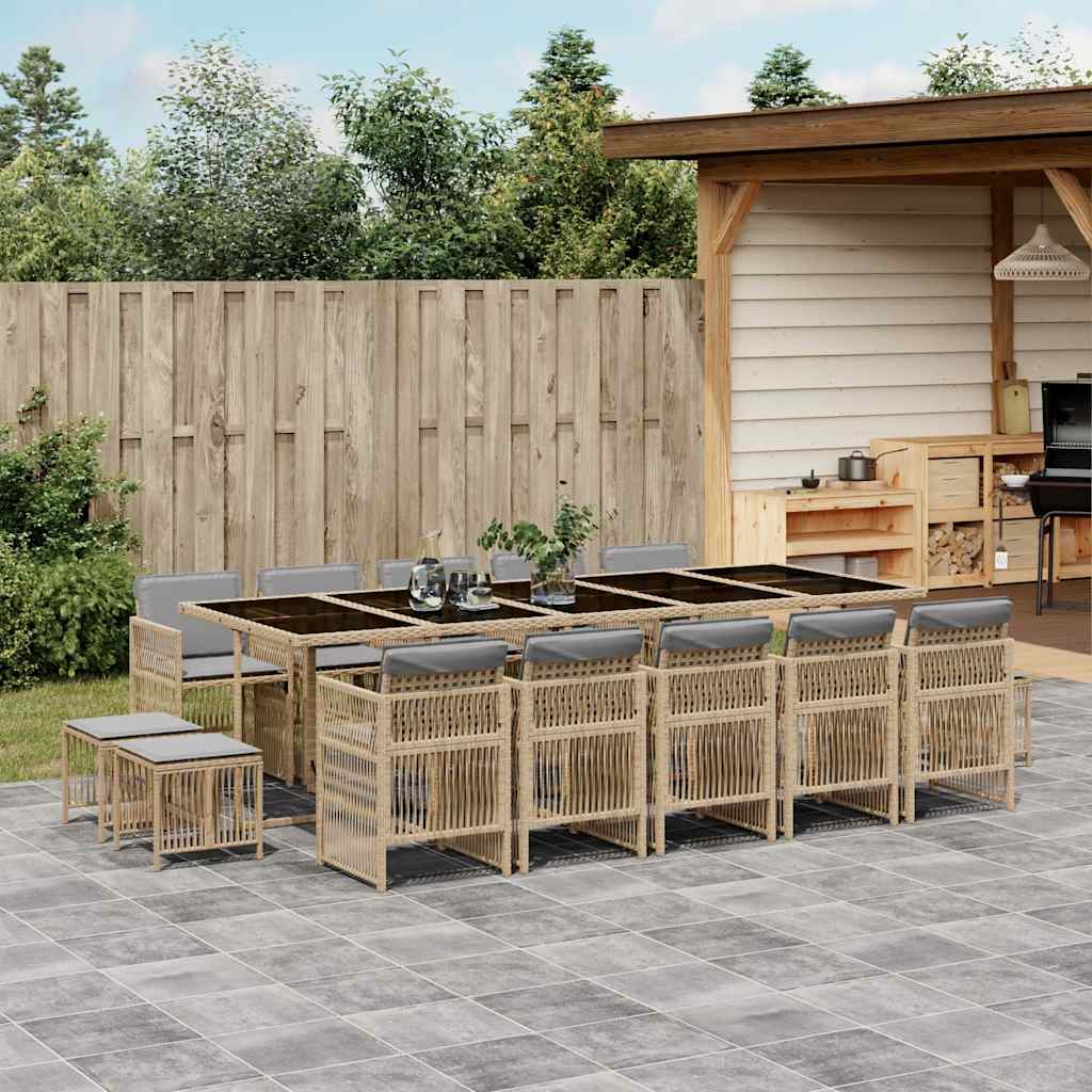 15-tlg. Garten-Essgruppe mit Kissen Beigemischung Poly Rattan