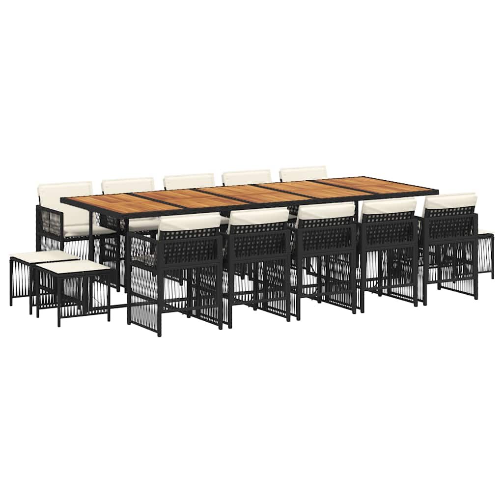 15-tlg. Garten-Essgruppe mit Kissen Schwarz Poly Rattan