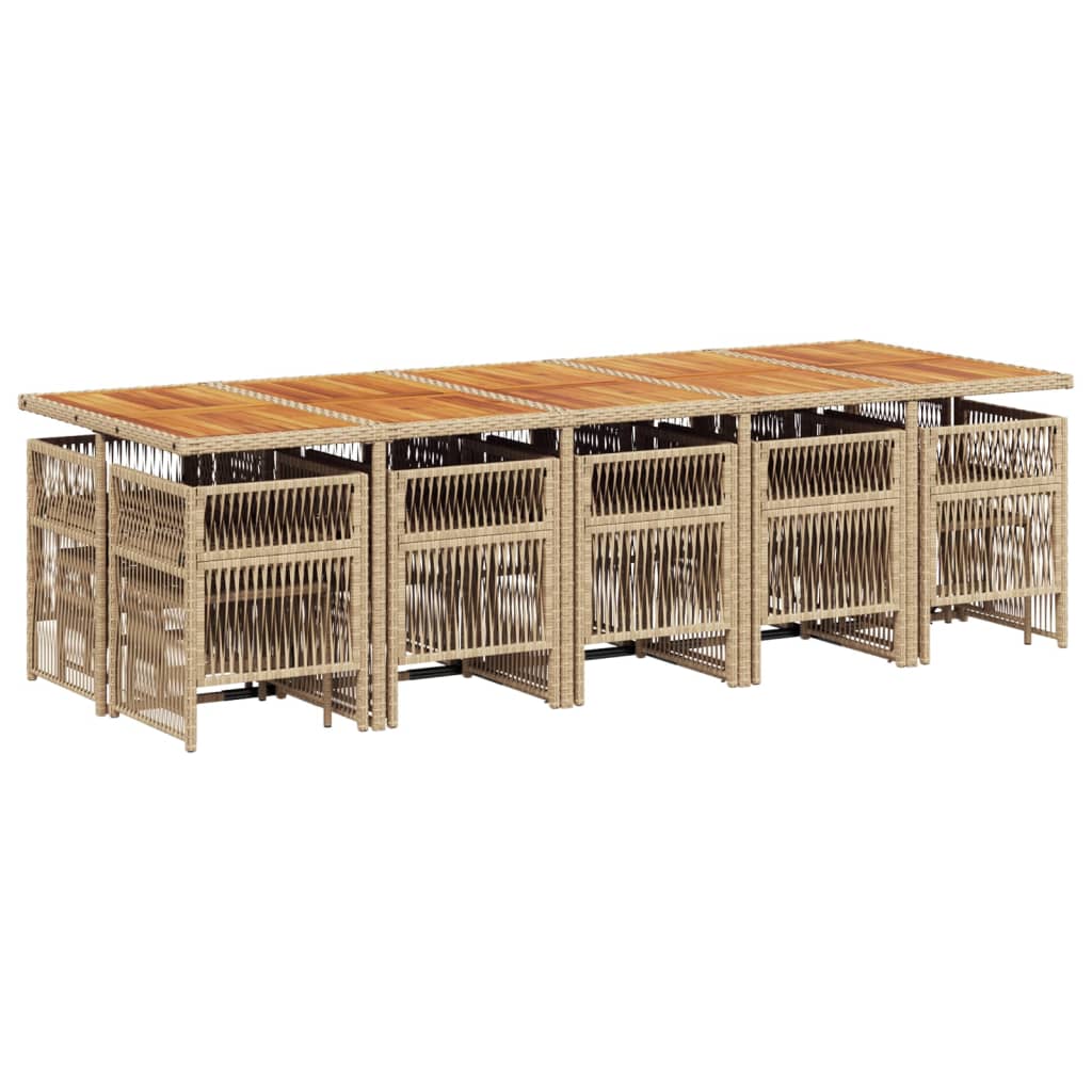 15-tlg. Garten-Essgruppe mit Kissen Beige Poly Rattan