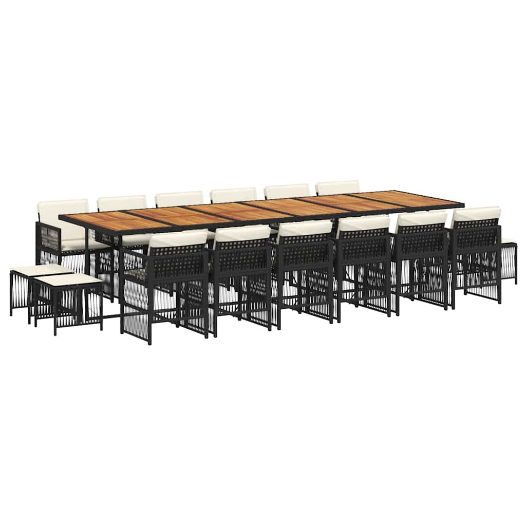 17-tlg. Garten-Essgruppe mit Kissen Schwarz Poly Rattan