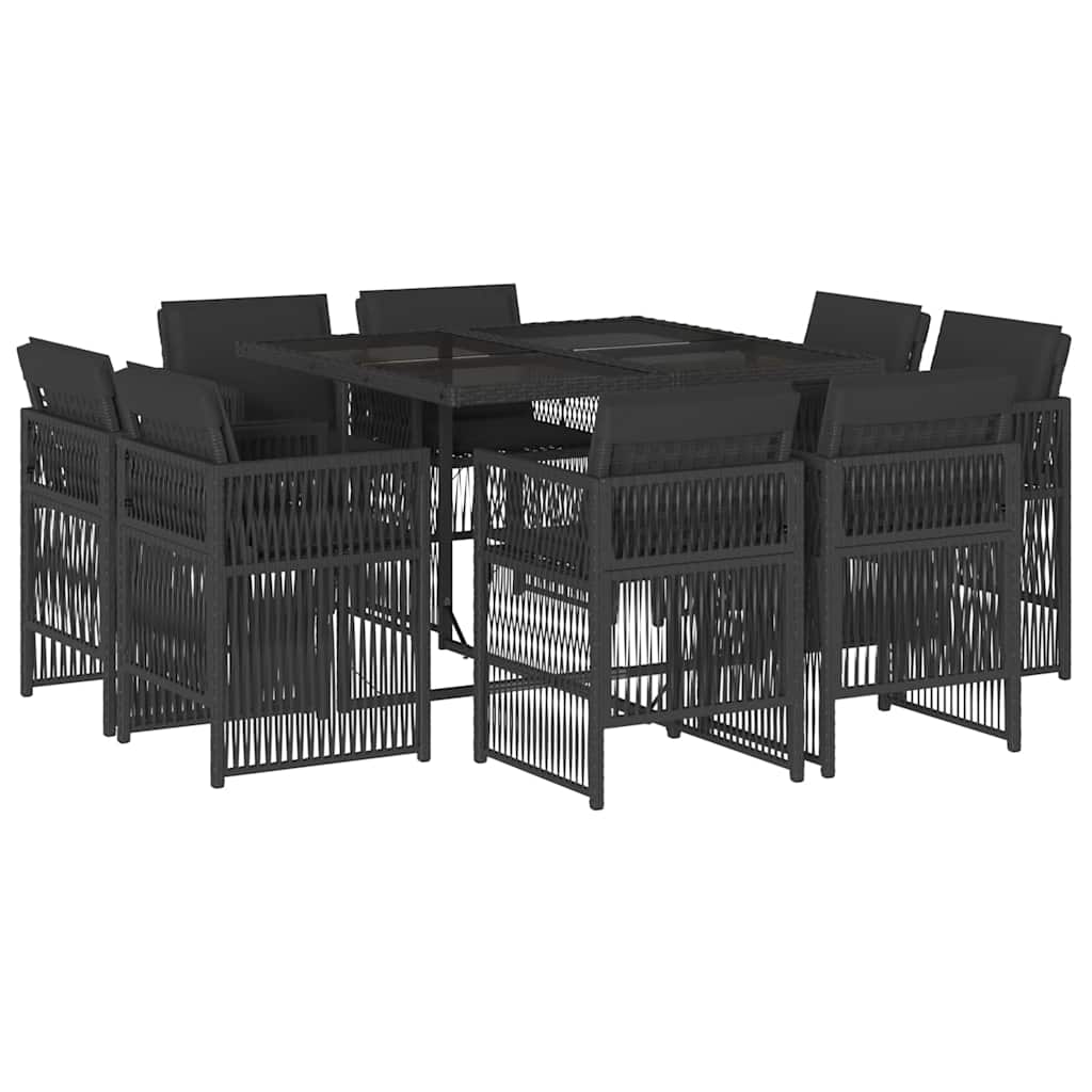 9-tlg. Garten-Essgruppe mit Kissen Schwarz Poly Rattan