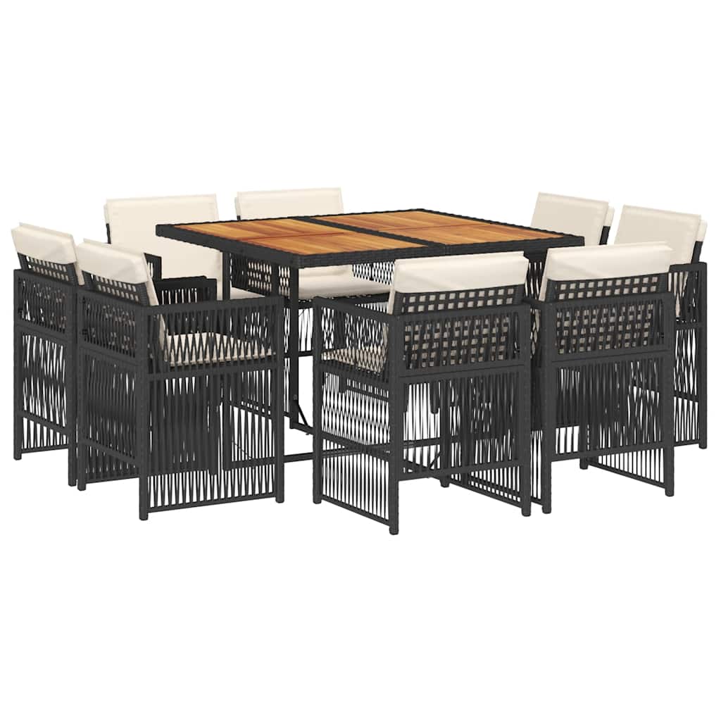 9-tlg. Garten-Essgruppe mit Kissen Schwarz Poly Rattan