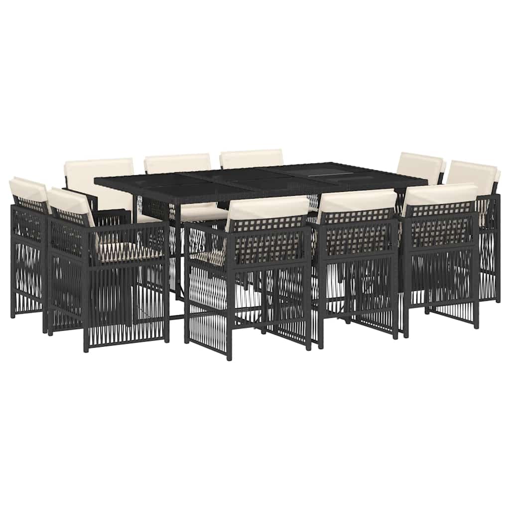 11-tlg. Garten-Essgruppe mit Kissen Schwarz Poly Rattan