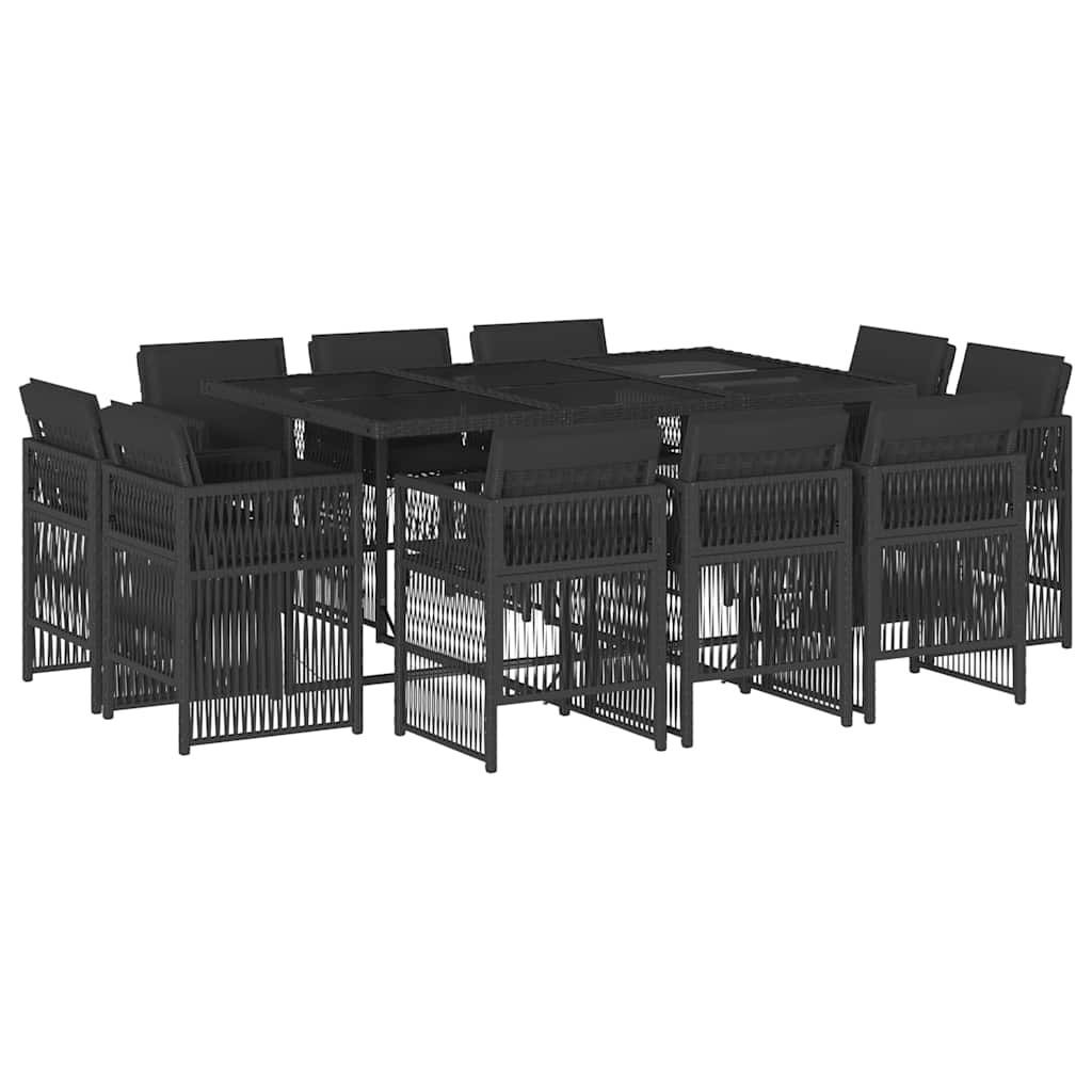 11-tlg. Garten-Essgruppe mit Kissen Schwarz Poly Rattan