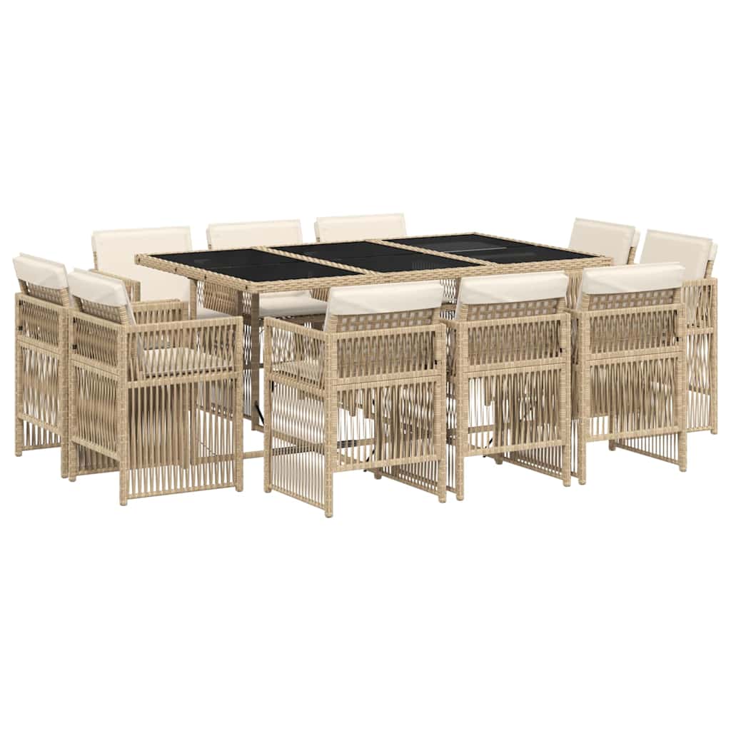 11-tlg. Garten-Essgruppe mit Kissen Beige Poly Rattan