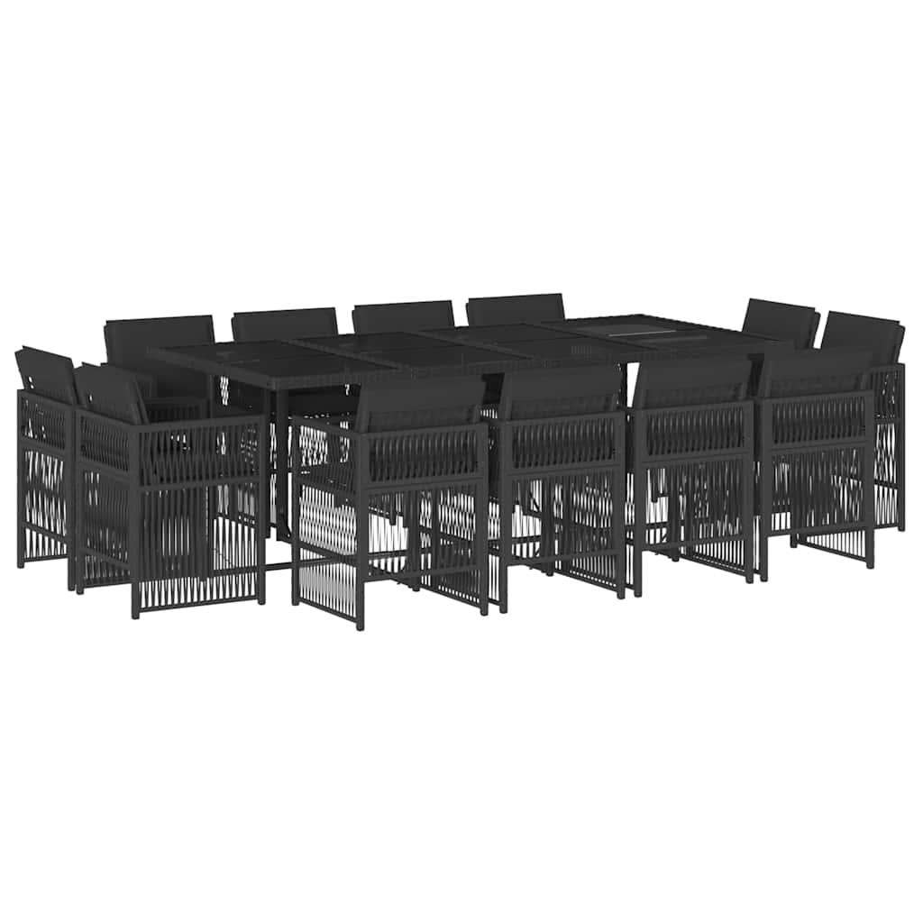 13-tlg. Garten-Essgruppe mit Kissen Schwarz Poly Rattan