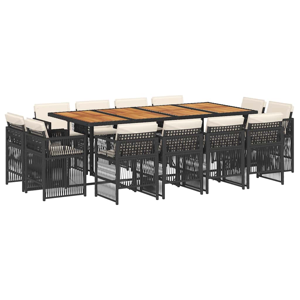 13-tlg. Garten-Essgruppe mit Kissen Schwarz Poly Rattan