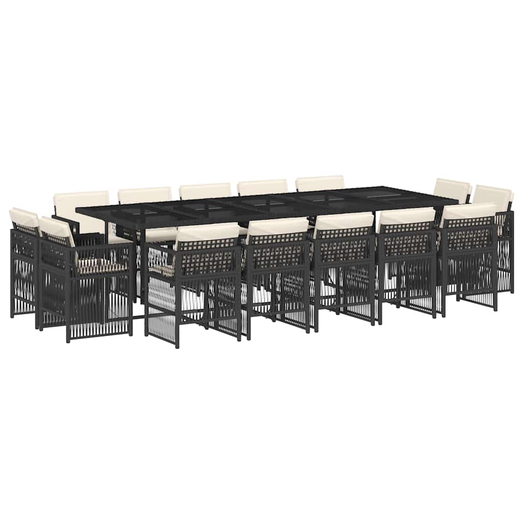 15-tlg. Garten-Essgruppe mit Kissen Schwarz Poly Rattan