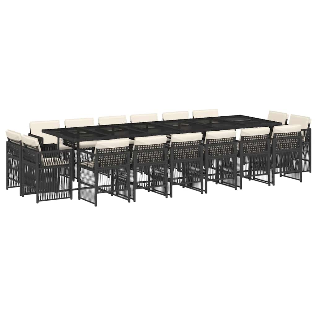 17-tlg. Garten-Essgruppe mit Kissen Schwarz Poly Rattan