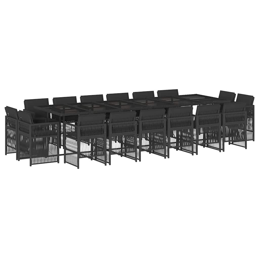 17-tlg. Garten-Essgruppe mit Kissen Schwarz Poly Rattan