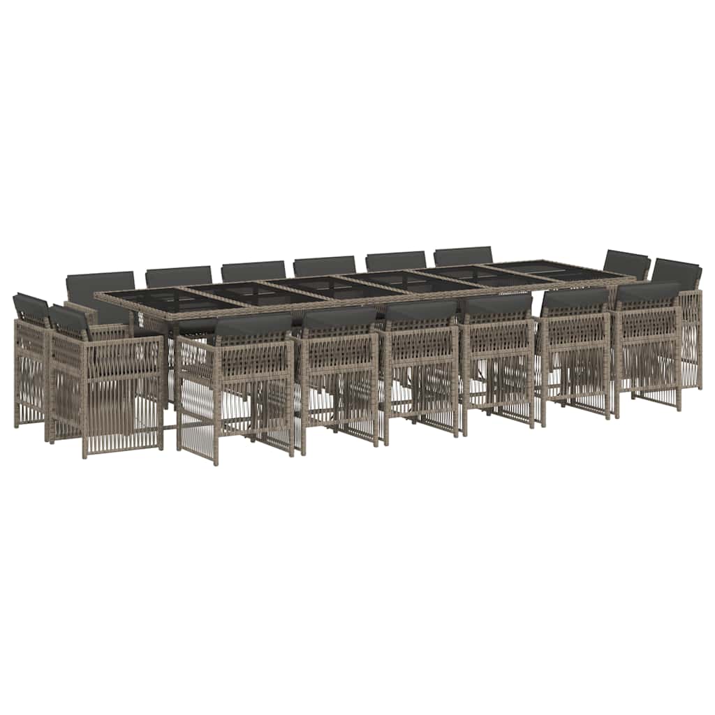 17-tlg. Garten-Essgruppe mit Kissen Grau Poly Rattan