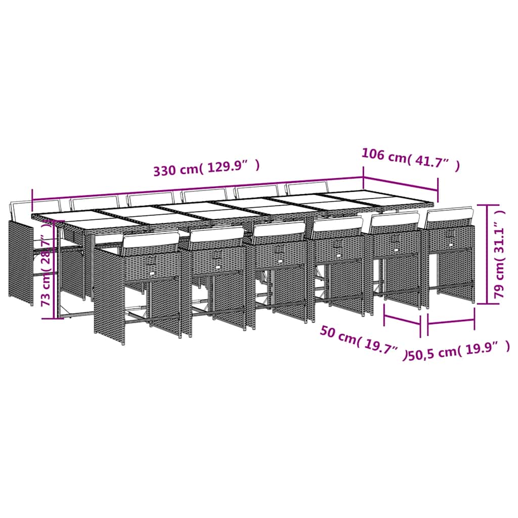 13-tlg. Garten-Essgruppe mit Kissen Braun Poly Rattan