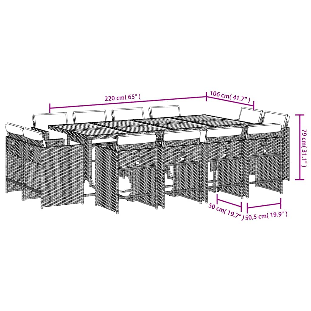 13-tlg. Garten-Essgruppe mit Kissen Schwarz Poly Rattan