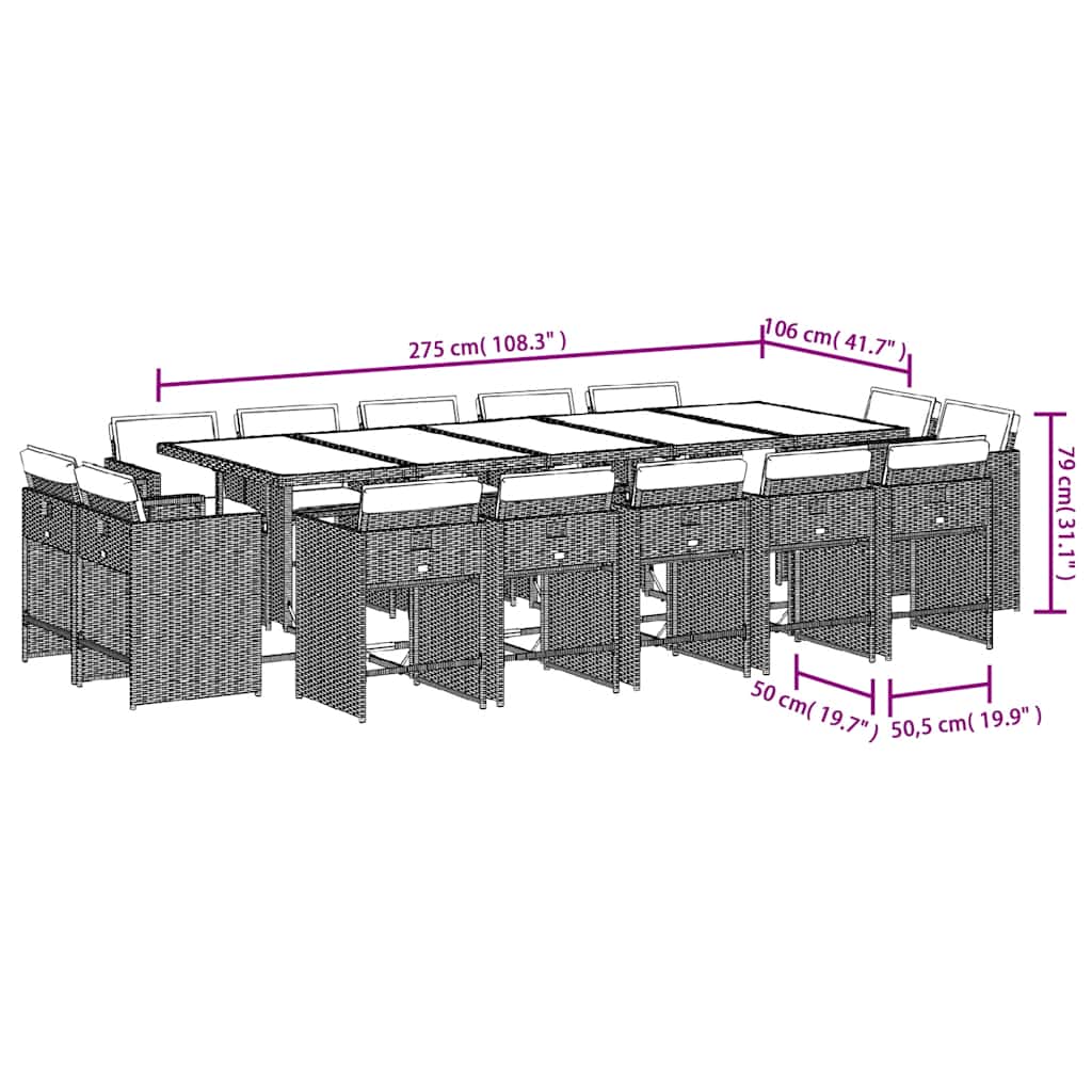 15-tlg. Garten-Essgruppe mit Kissen Braun Poly Rattan