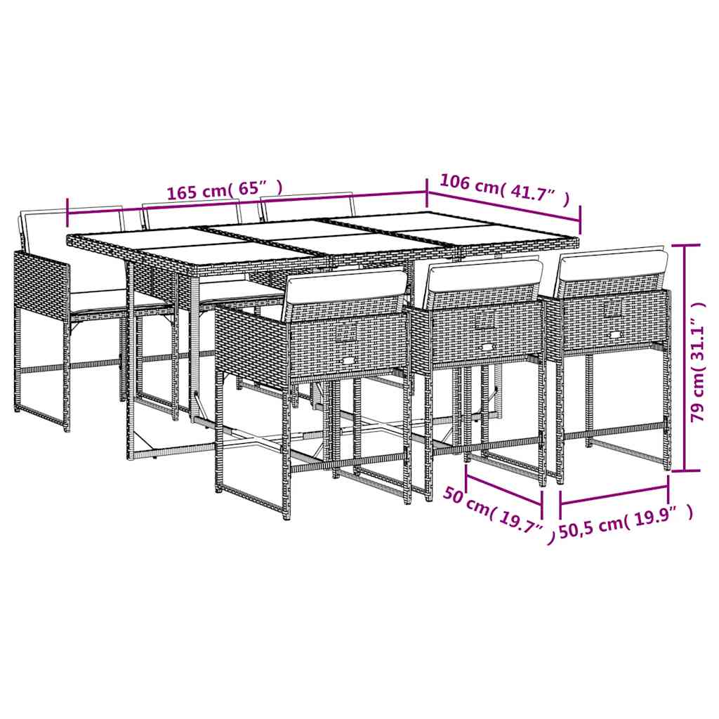 7-tlg. Garten-Essgruppe mit Kissen Braun Poly Rattan