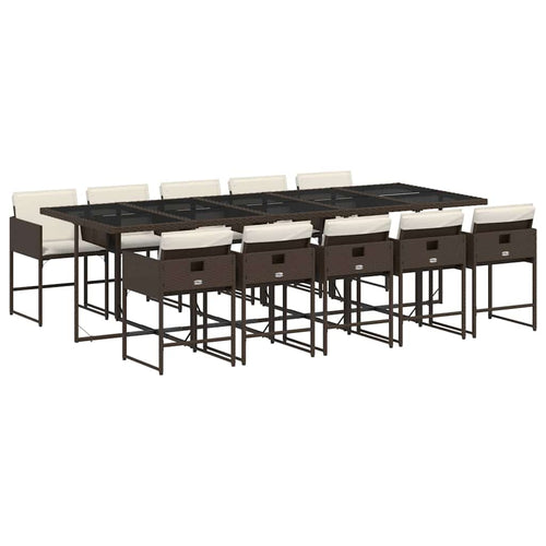 11-tlg. Garten-Essgruppe mit Kissen Braun Poly Rattan