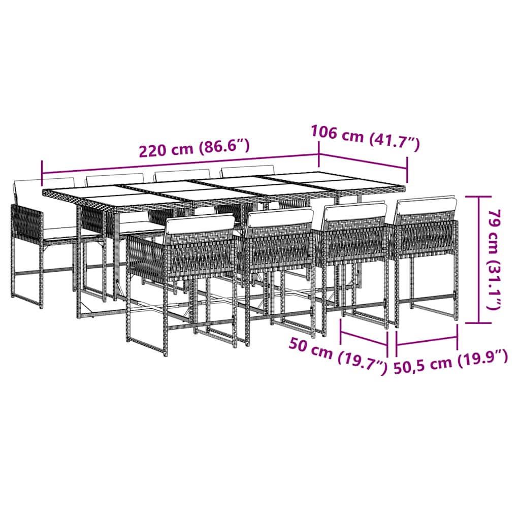 9-tlg. Garten-Essgruppe mit Kissen Braun Poly Rattan