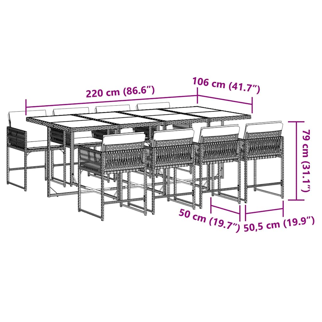 9-tlg. Garten-Essgruppe mit Kissen Grau Poly Rattan