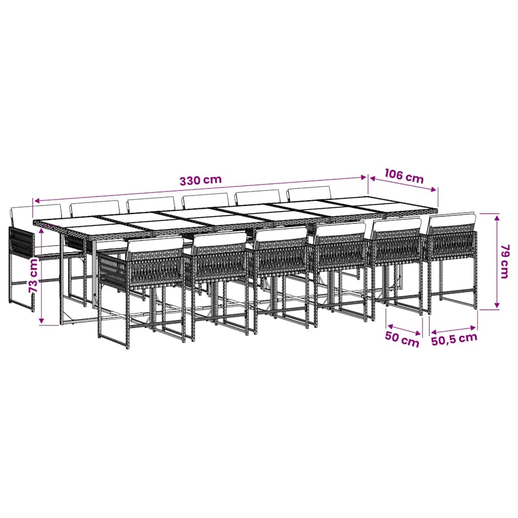 13-tlg. Garten-Essgruppe mit Kissen Schwarz Poly Rattan
