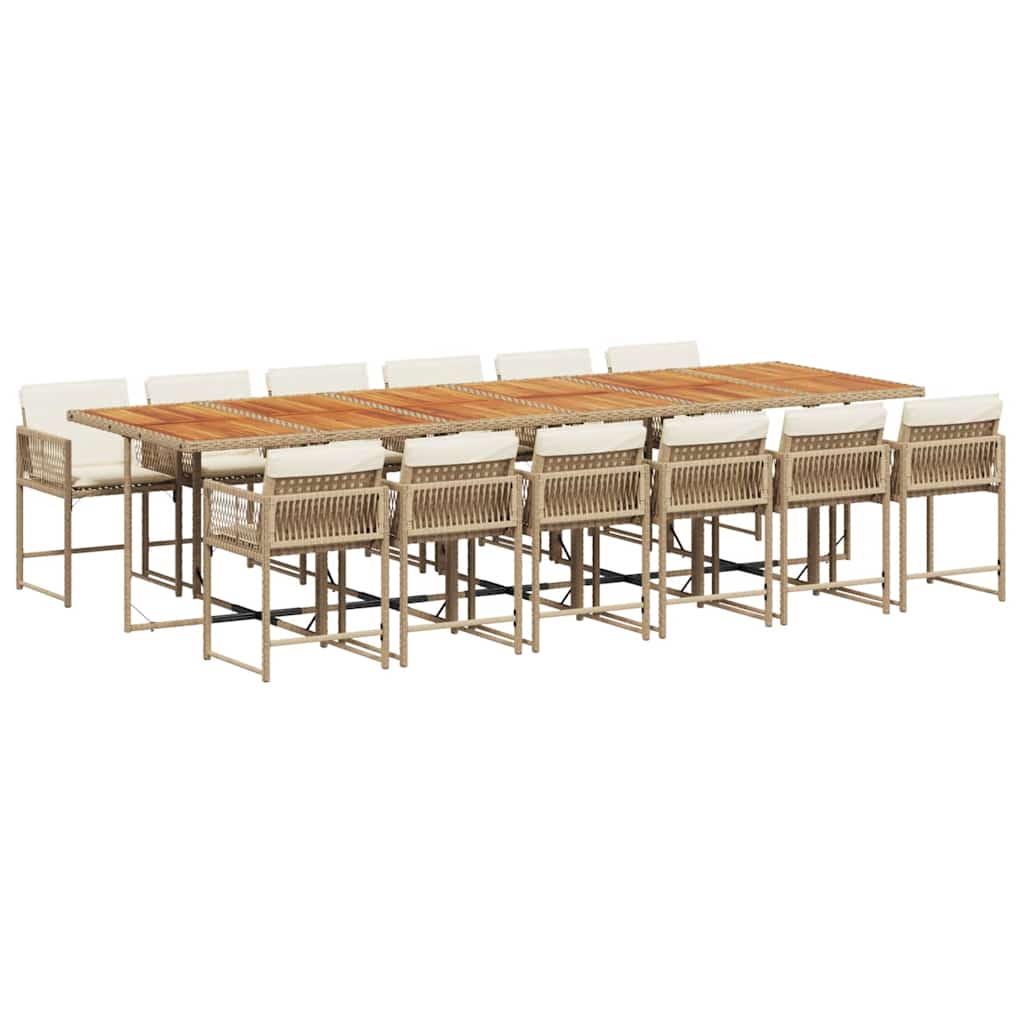 13-tlg. Garten-Essgruppe mit Kissen Beige Poly Rattan