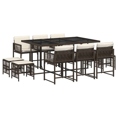 11-tlg. Garten-Essgruppe mit Kissen Braun Poly Rattan