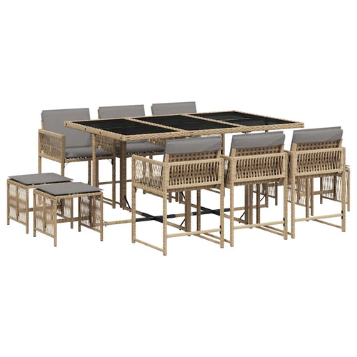 11-tlg. Garten-Essgruppe mit Kissen Beigemischung Poly Rattan