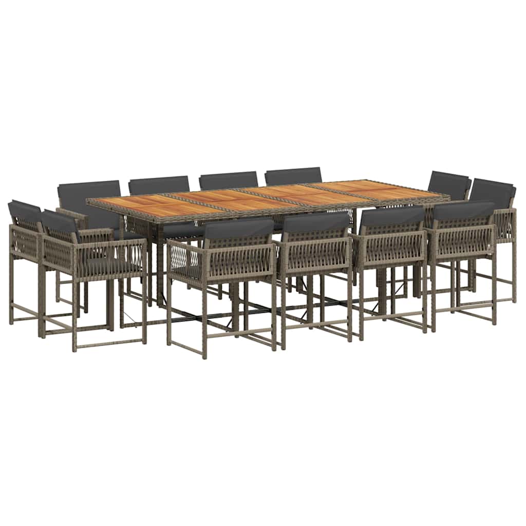 13-tlg. Garten-Essgruppe mit Kissen Grau Poly Rattan