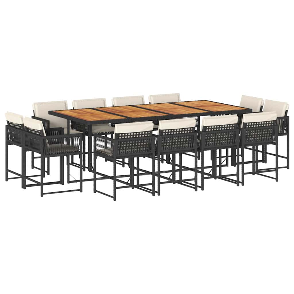 13-tlg. Garten-Essgruppe mit Kissen Schwarz Poly Rattan
